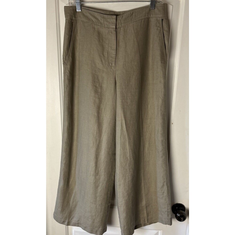 Eileen Fisher Organic Linen Wide-Leg Trousers Natural Dark Khaki Women’s Size S